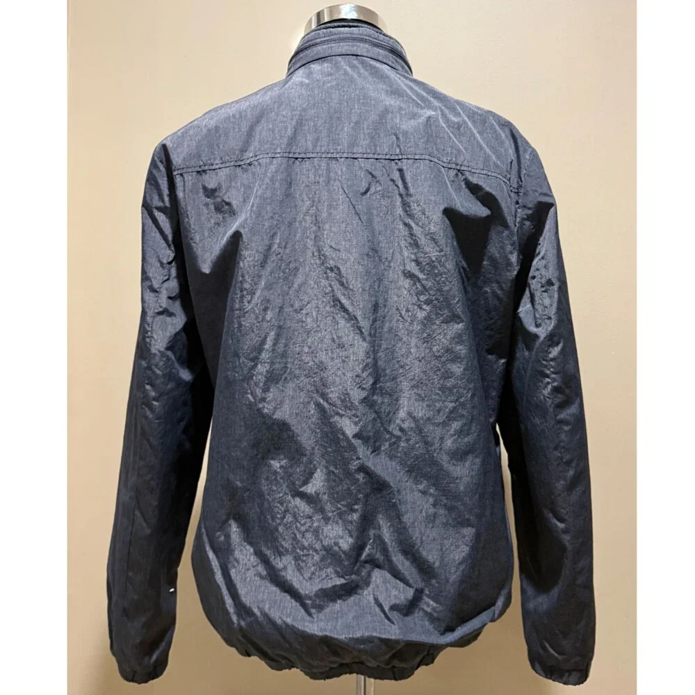 Banana Republic Mens M Packable Windbreaker Jacket Hidden Hood Full Zip Gray